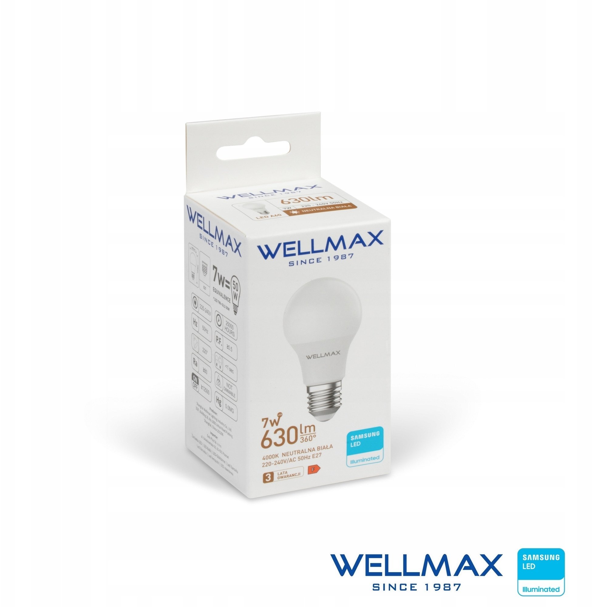 Żarówka LED 7W E27 90lm/W 630lm Neutralna 4000K SAMSUNG / GOL123N07