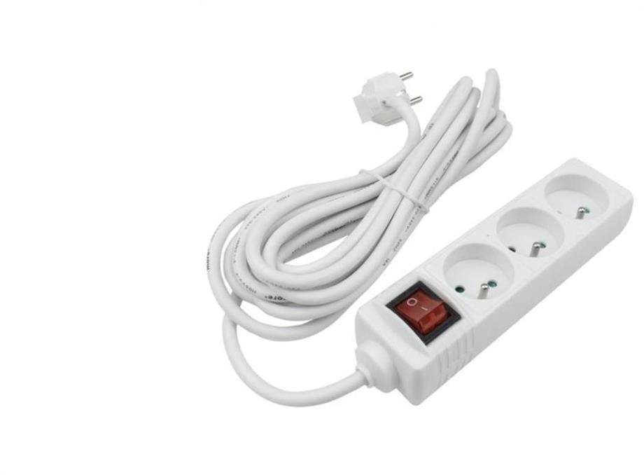 Przedłużacz 3 gniaz. 5m z/u z wyłącznikiem BIAŁY