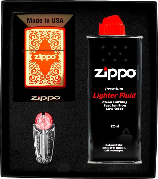 Zestaw ZIPPO Zapalniczka METALIC RED ORNAMENTAL LASERED Prezentowy No1