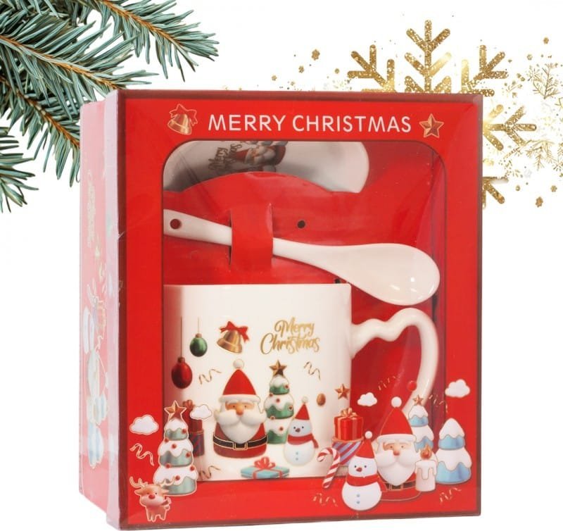 KUBEK ŚWIĄTECZNY - zestaw w pudełku ze spodkiem i łyżeczką 400 ml KB20WZ3