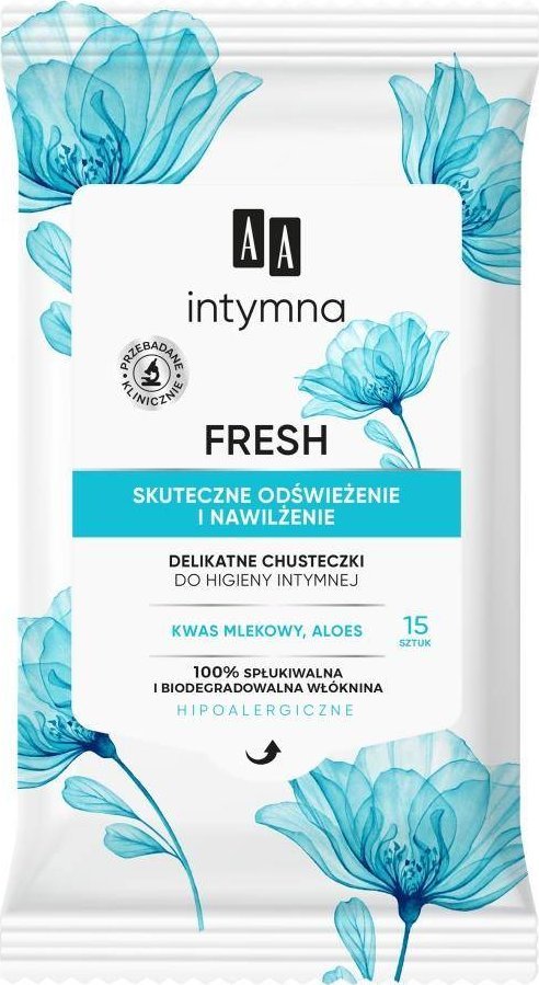 AA Fresh delikatne chusteczki do higieny intymnej skuteczne odświeżenie i nawilżenie 15szt
