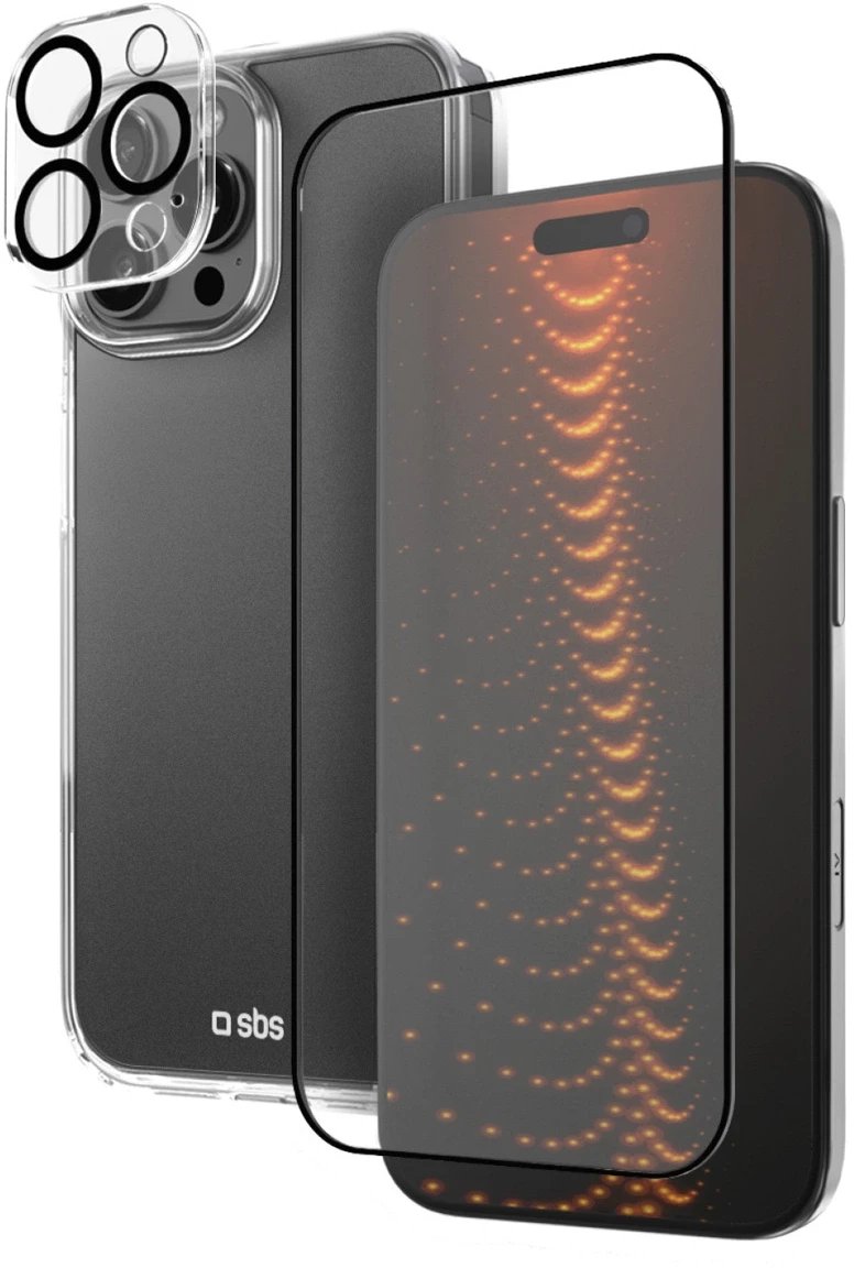 Zestaw SBS z technologią D3O na iPhone 16 – etui + szkło ochronne na ekran i aparat - przezroczyste