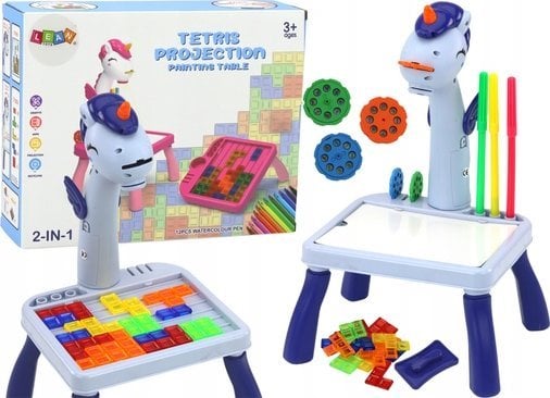 LeanToys Mini Projektor Stolik Tetris 2w1 Jednorożec Niebieski