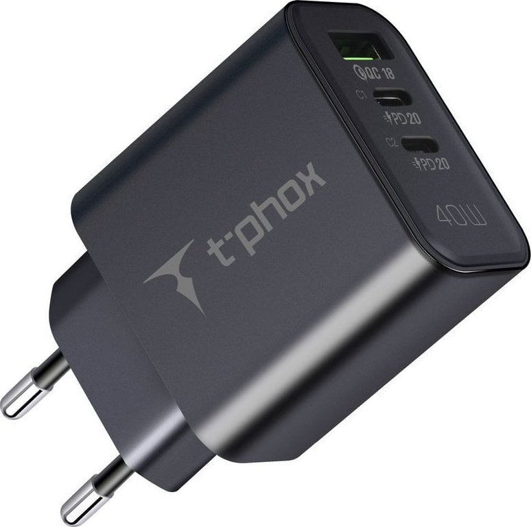 Ładowarka T-Phox ŁAD SIEC T-PHOX FLEXI 40W 2xUSB-C/USB BLACK