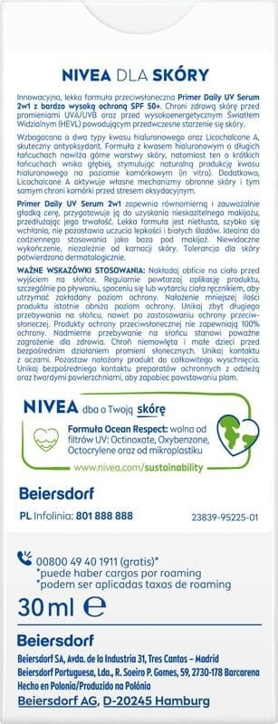 NIVEA_Sun 2 in 1 Primer Daily UV Serum baza i serum do twarzy SPF50+ 30ml
