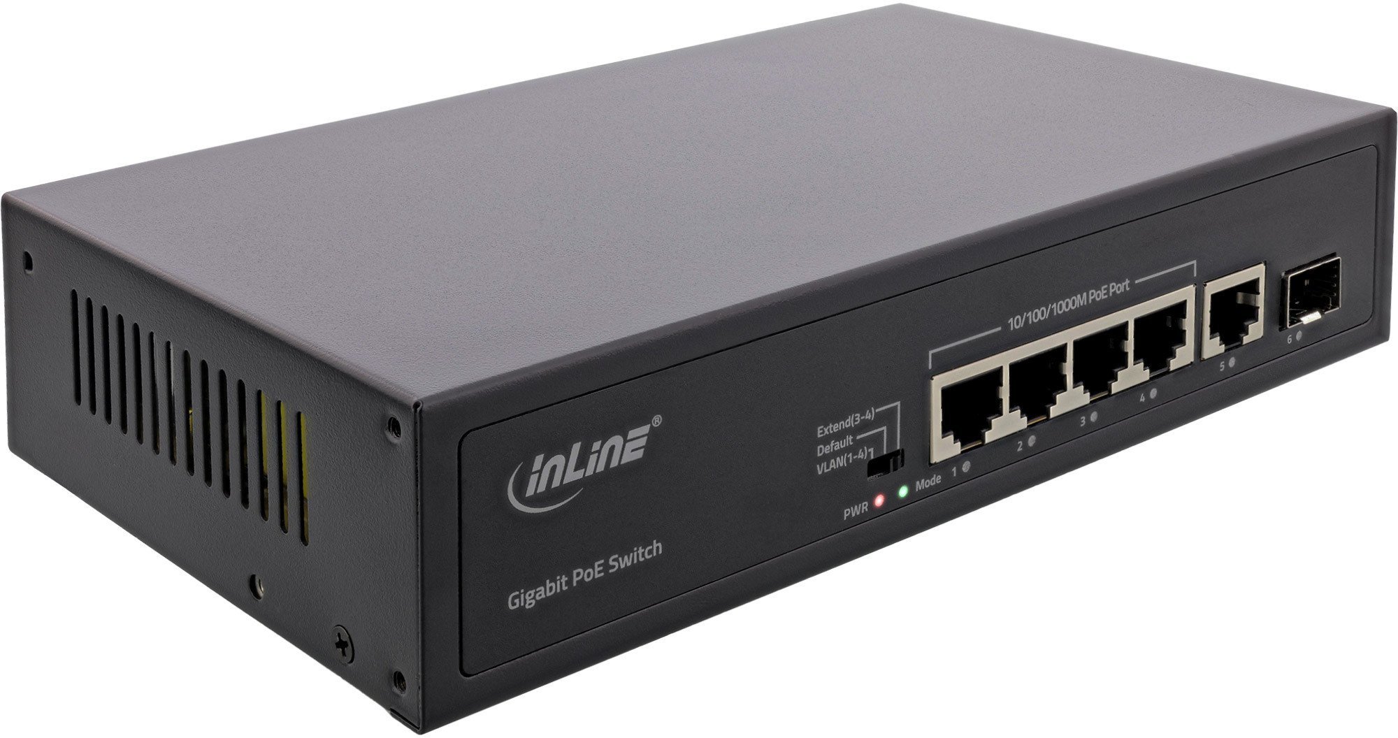 Switch InLine InLine® PoE+ Gigabit Network Switch 5 Port (4x PoE+), 1xSFP, 1Gb/s, desktop, metal, without fan