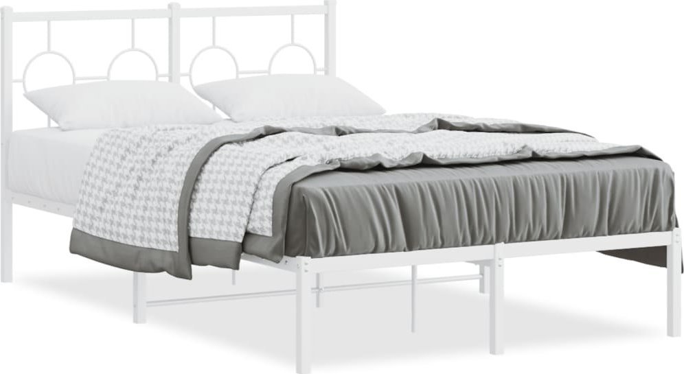 vidaXL VidaXL Metalowa rama łóżka z wezgłowiem, biała, 120x200 cm
