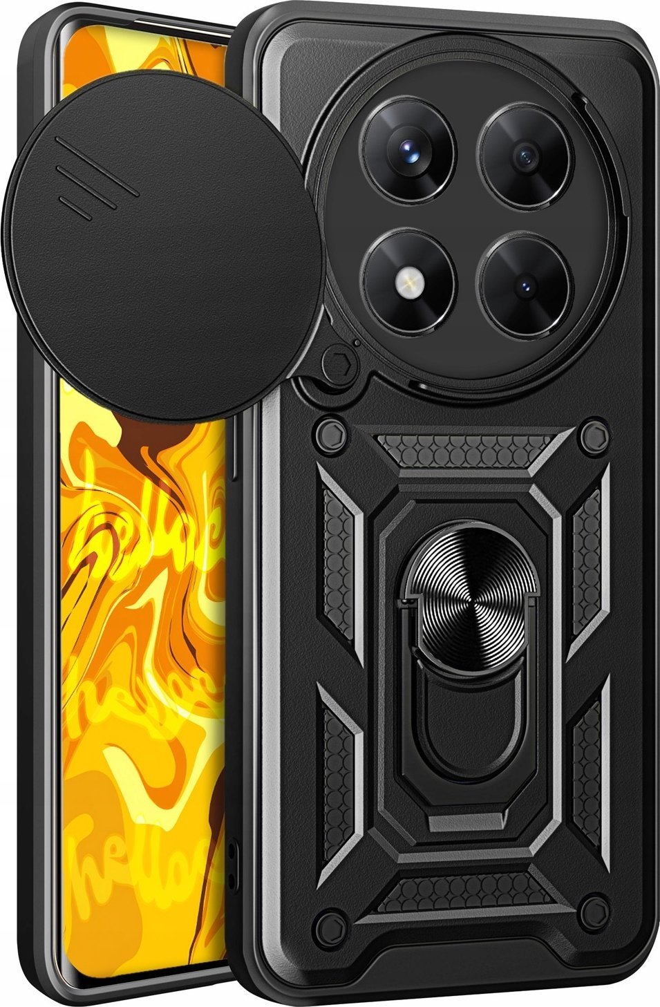 ETUI PANCERNE DO XIAOMI REDMI NOTE 14 PRO 5G CZARNE ARMOR HOLDER RING CASE