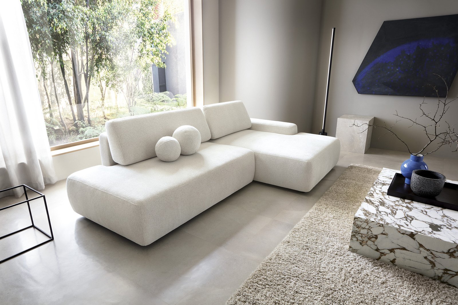 Narożnik OLMI O prawostronny Raven 22 ecru kremowy funkcja spania + poduszki