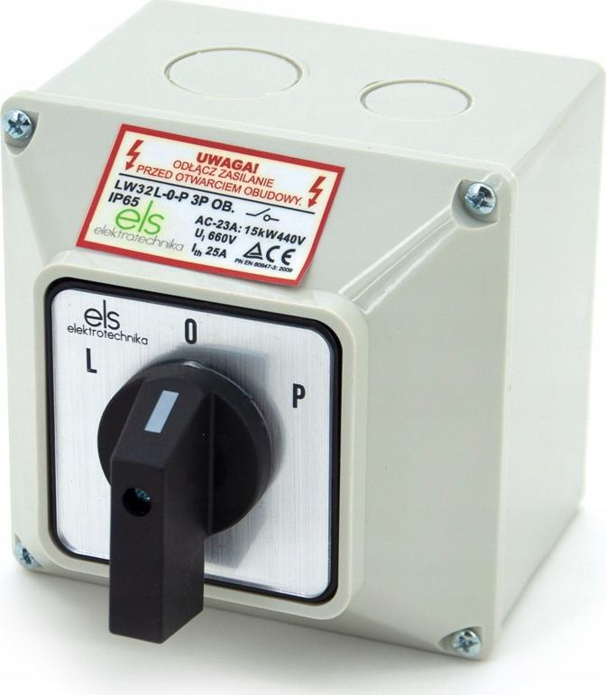 ELS Elektrotechnika ŁĄCZNIK KRZYWKOWY 32A LEWO PRAWO W OBUDOWIE IP65 LW32 L-0-P 3P OB.