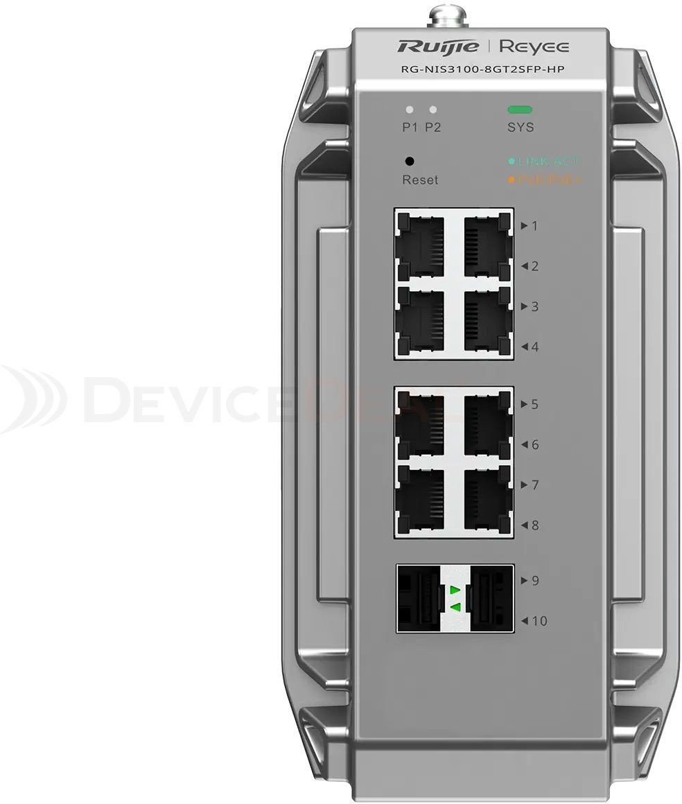 Ruijie Reyee RG-NIS3100-8GT2SFP-HP| Switch zarządzalny przemysłowy, 10 portów, 8xGE, 8xPoE, 240W, 2xSFP, L2, Cloud