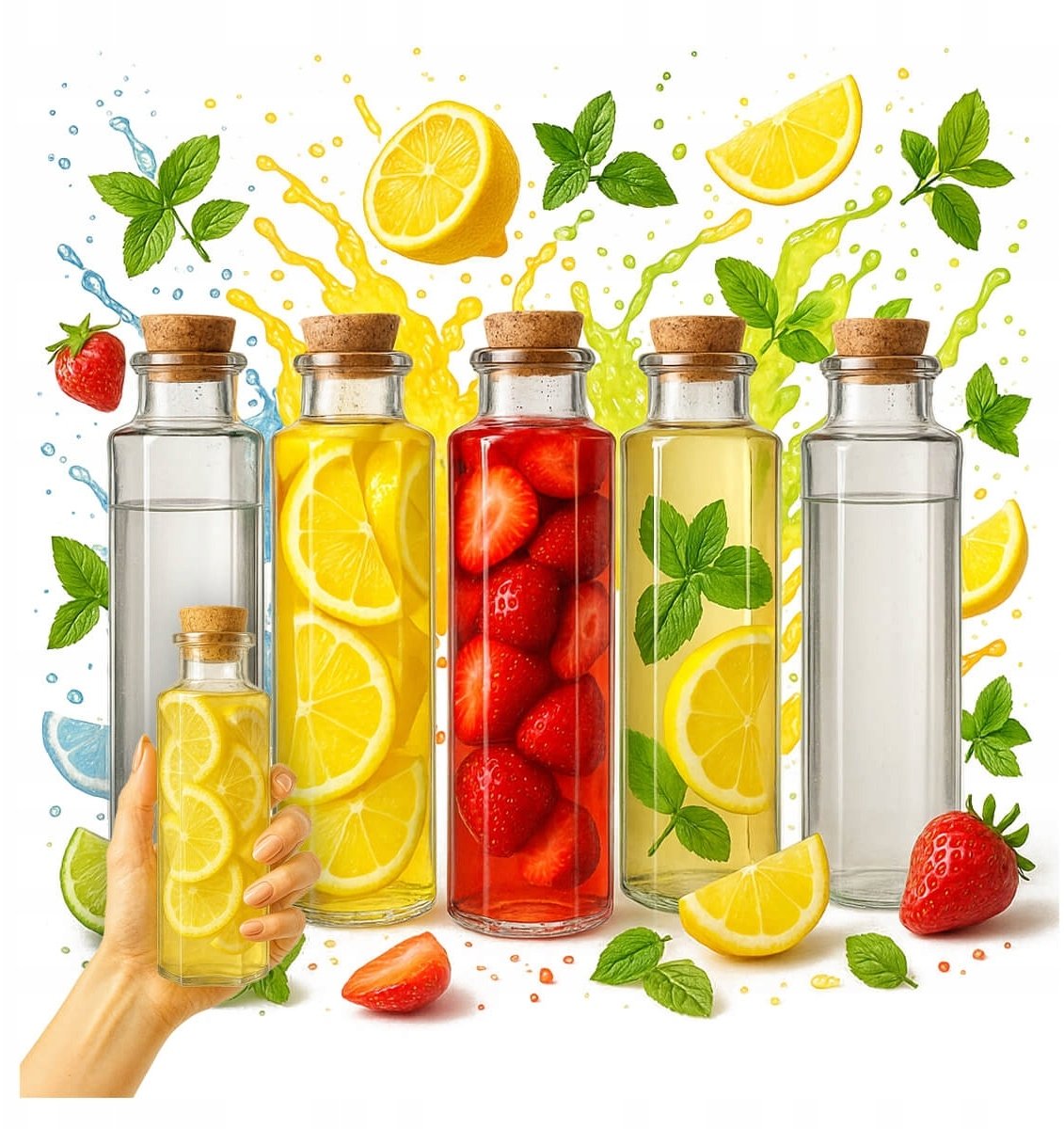 5x Butelki Szklane MILANO 350ml Karafka Na Sok Alkohol Oliwę Wodę Korek