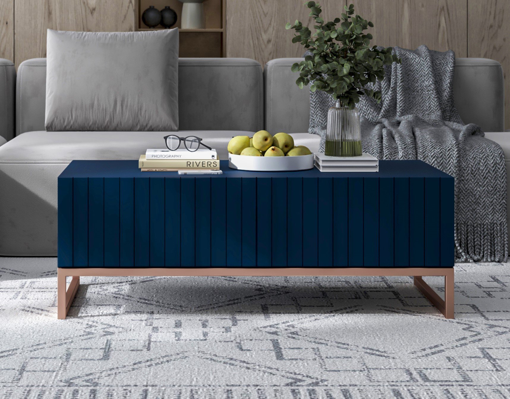 Meble Lindner Stolik kawowy Glamour prostokątny nowoczesny ława Glamour granatowy Mat 110 cm