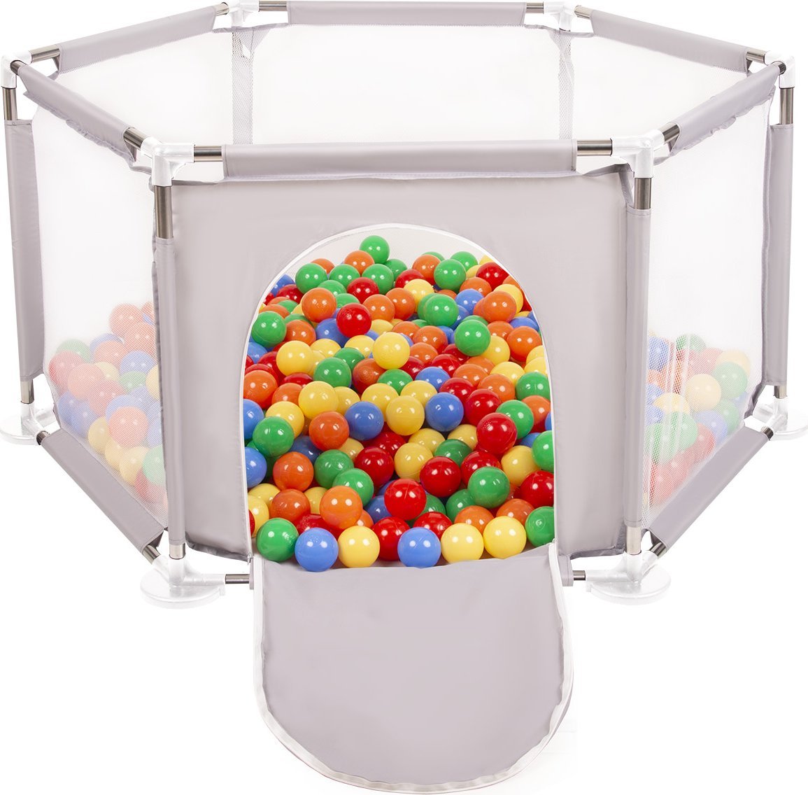 Selonis Selonis Sześciokąt składany KS-100X z piłeczkami 6cm szary: żółty-zielony-niebieski-czerwony-pomarańcz 63x64/400piłek Zabawka kojec