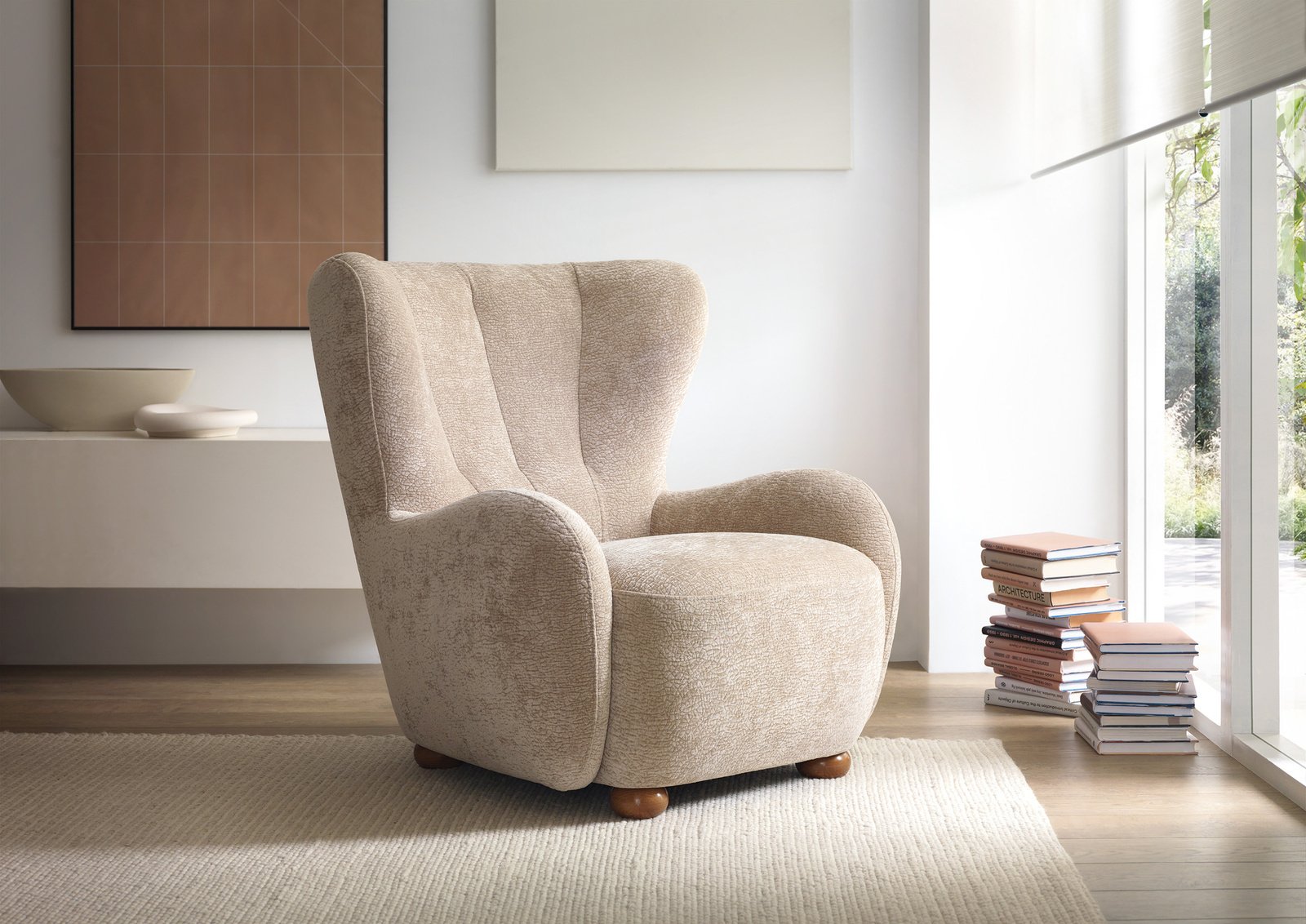 Fotel tapicerowany uszak FILO Dress Me 17 Ciepły Beż Latte nóżki do wyboru