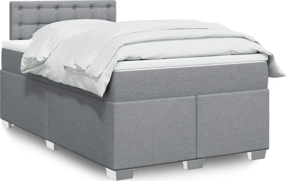 Łóżko Kontynentalne Z Materacem, Jasnoszare, Tkanina 120X200 Cm