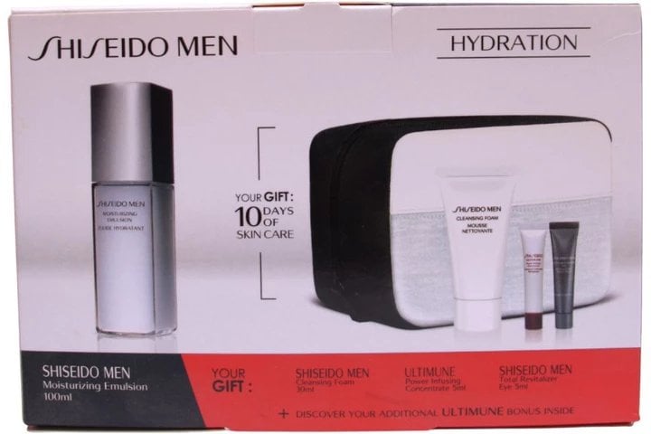 Gift Set Shiseido: Men, Moisturizing, Emulsion, For Face, 100 ml + Men, Cleansing, Cleansing Foam, 30 ml + Ultimune, Antioxidants, Hydrating & Repairi