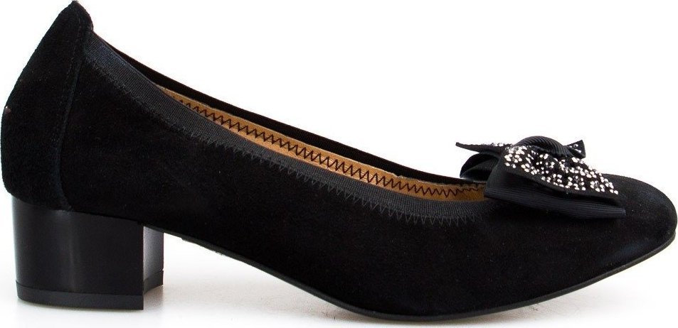 Sempre Baleriny skórzane z kokardką czarne Sempre-41