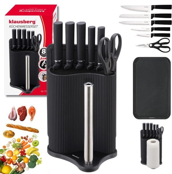 Klausberg ZESTAW NOŻY W STOJAKU Z DESKĄ I CHWYTEM NA RĘCZNIK KB-7977
