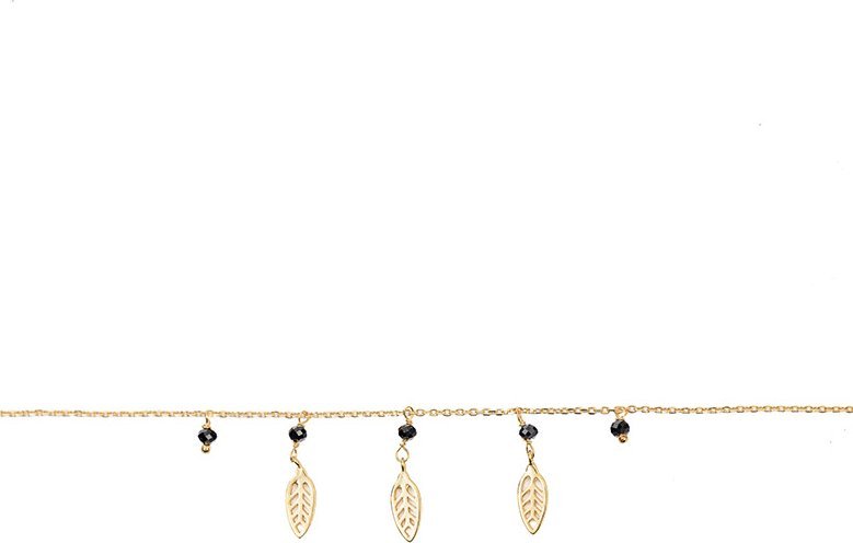 Srebro i Kamienie Pozłacana bransoletka z listkami i czarnymi cyrkoniami