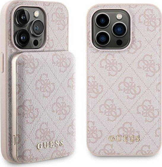 Guess Zestaw Guess GUBPM5P15X4GEMGP Apple iPhone 15 Pro Max hardcase + Powerbank 5000mAh MagSafe 4G Metal Logo różowy/pink