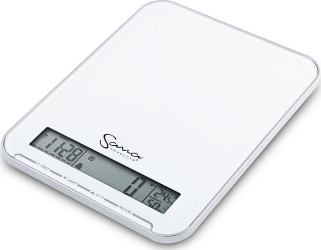 Waga kuchenna Sana Electronic kitchen scale, Large LCD display, Calendar, Clock, Alarm clock, Thermometer, Hygrometer, Max. load 10 kg, White - SCALE