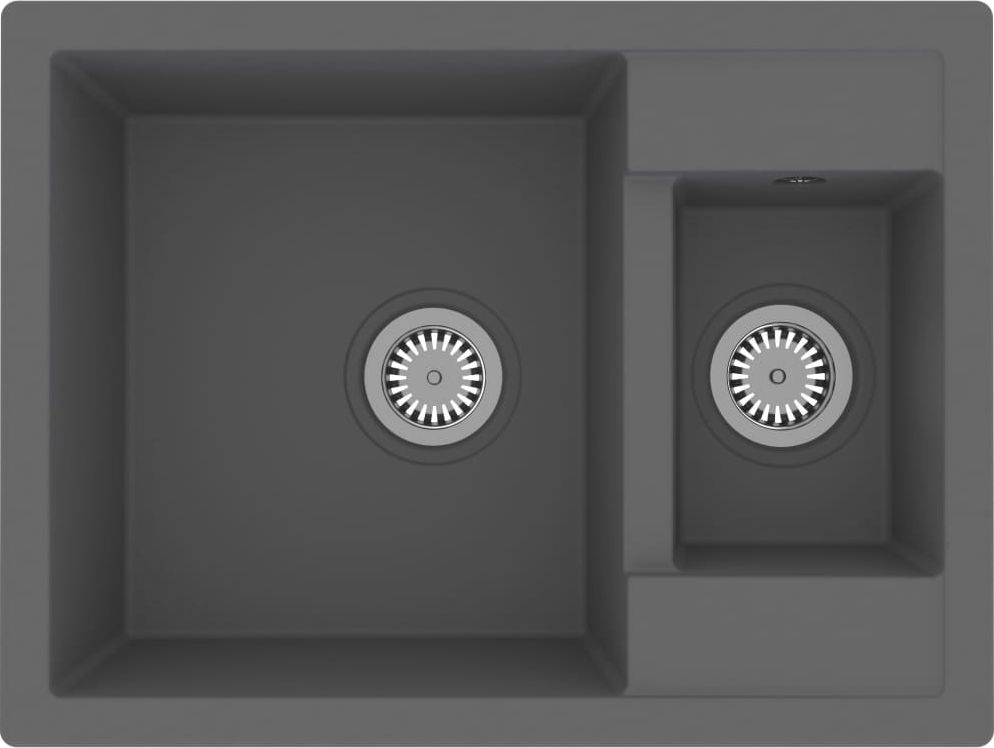 Zlewozmywak vidaXL kuchenny z otworem przelewowym, 2 komory, szary, granit