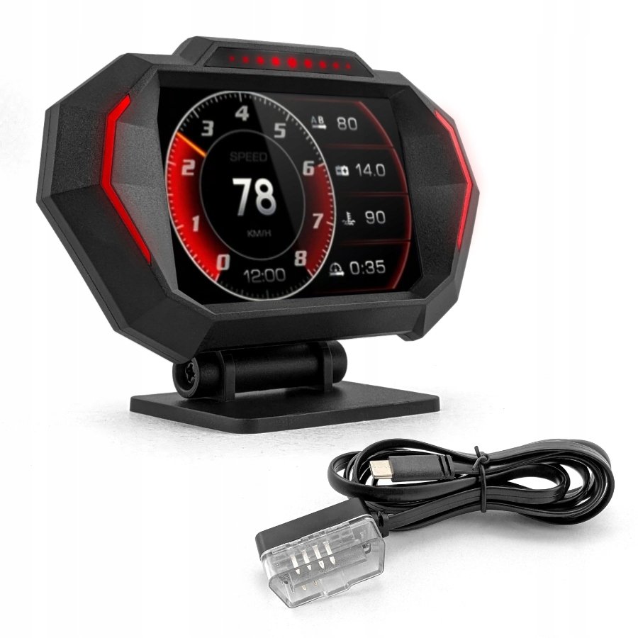 Komputer Pokładowy HUD Wyświetlacz LCD OBDII USB-C GPS Kasowanie Błędów