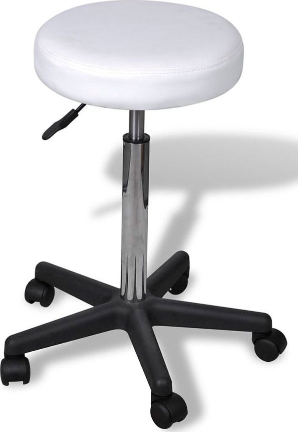 Elior Biały okrągły regulowany taboret obrotowy na kółkach - Albin