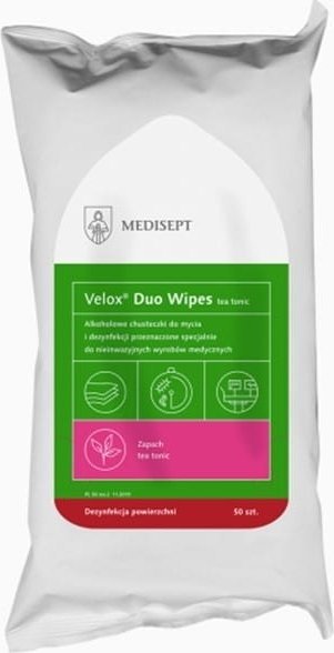 Medisept CHUSTECZKI DO DEZYNFEKCJI (ANTYBAKTERYJNE) POWIERZCHNI VELOX DUO WIPES TEA TONIC 50SZT.