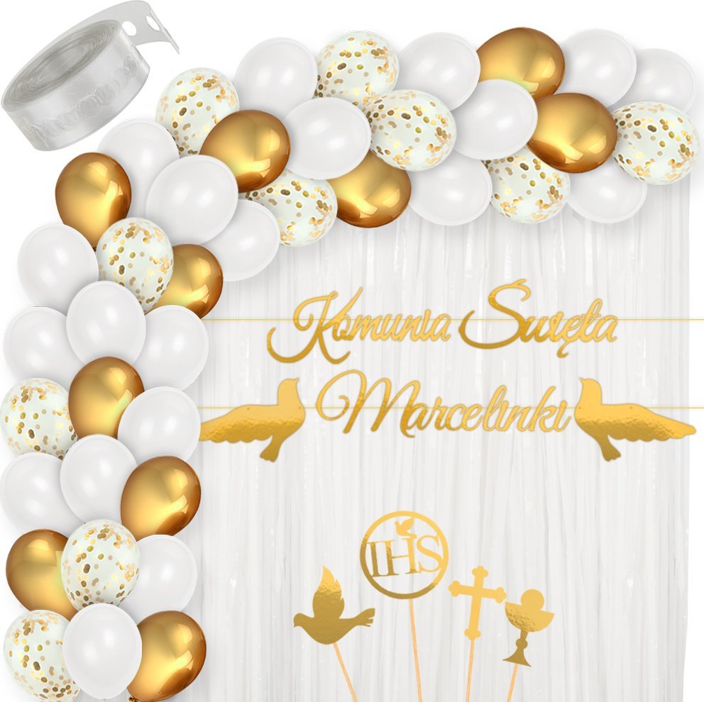 Zestaw Balonów Na Komunię Balony Złote Girlanda