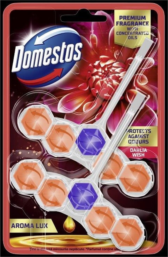 Domestos kostka toaletowa power 5 aroma lux dahlia flower & dragonfruit 2 x 55 g 110g