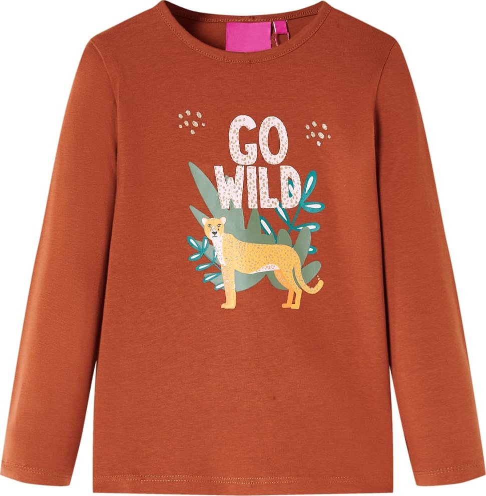 vidaXL Koszulka dziecięca z długimi rękawami, nadruk zwierzęcy, koniak, 104