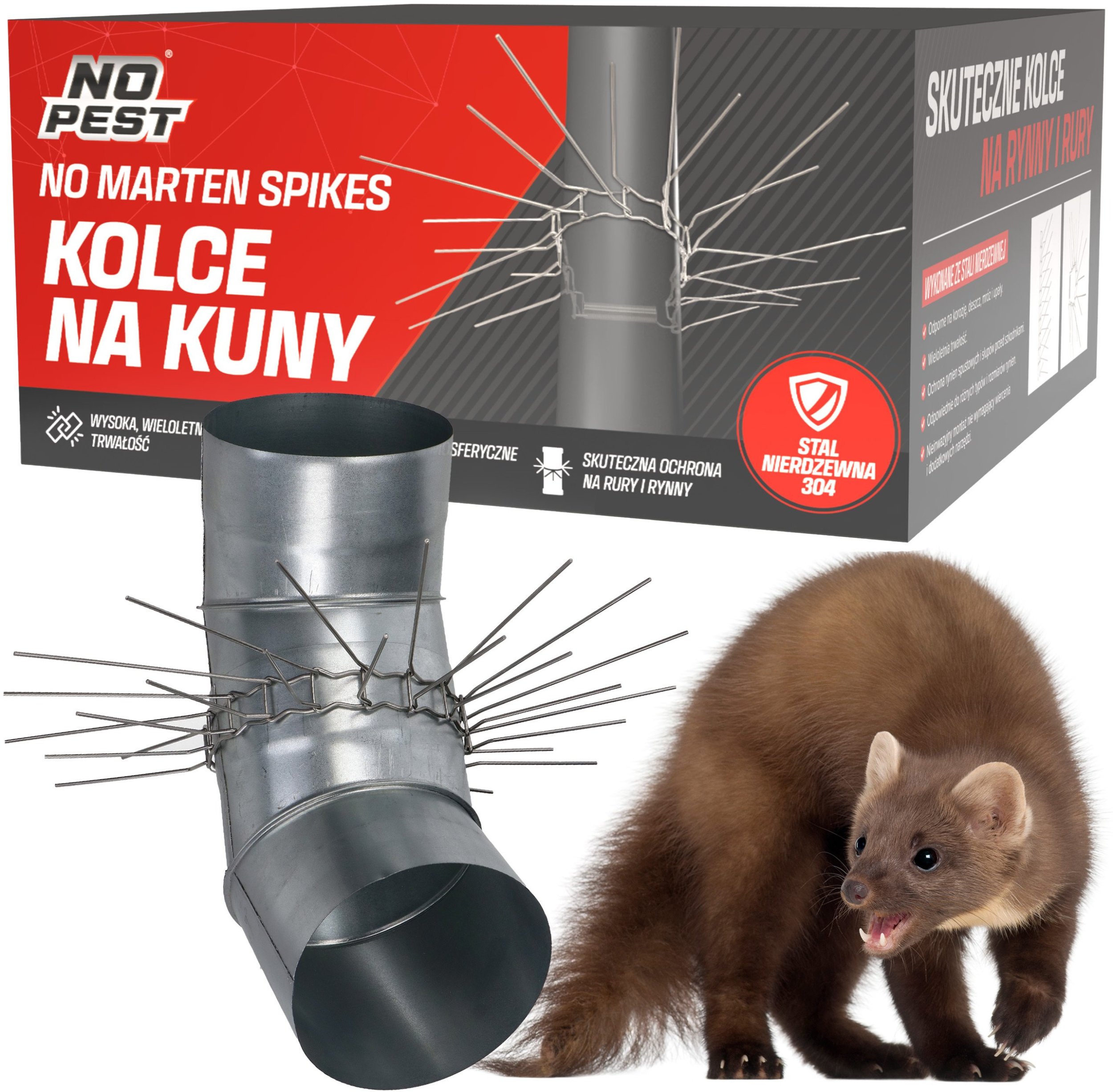 Nierdzewne Stalowe Kolce na Kuny Koty Łasice Przeciw Kunom Kotom na Rury Spustowe Rynny Konstrukcje "No Marten Spikes"