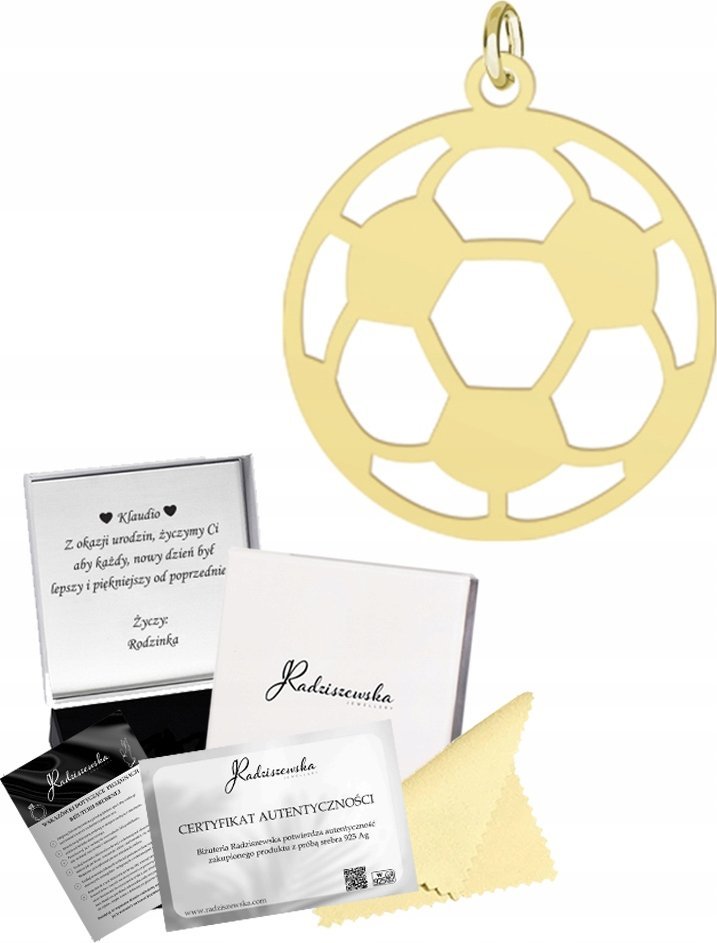 Radziszewska Jewellery Złota Zawieszka PIŁKA NOŻNA Srebro 925 Mężczyzna Prezent Dedykacja Gratis