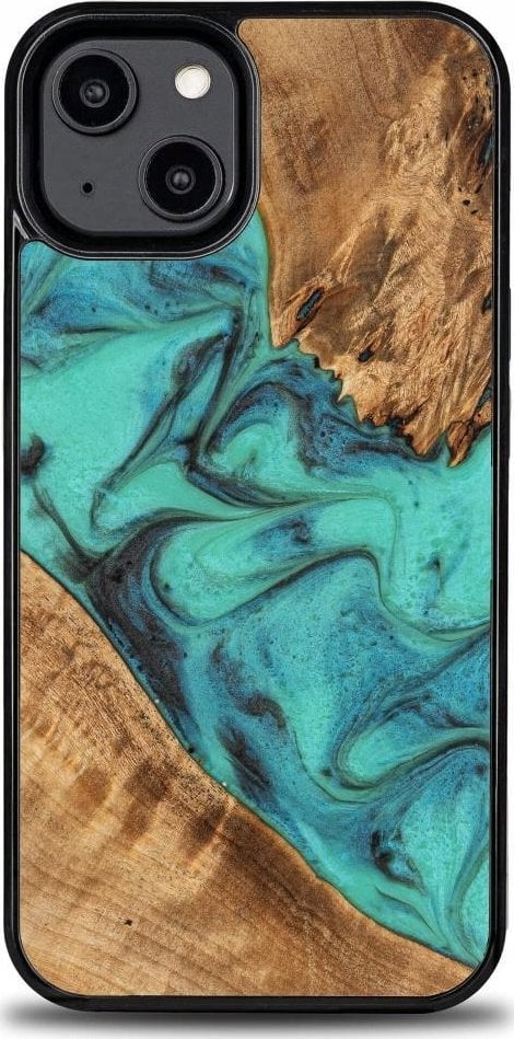 BeWood Etui z drewna i żywicy na iPhone 15 Plus Bewood Unique Turquoise - turkusowo-czarne