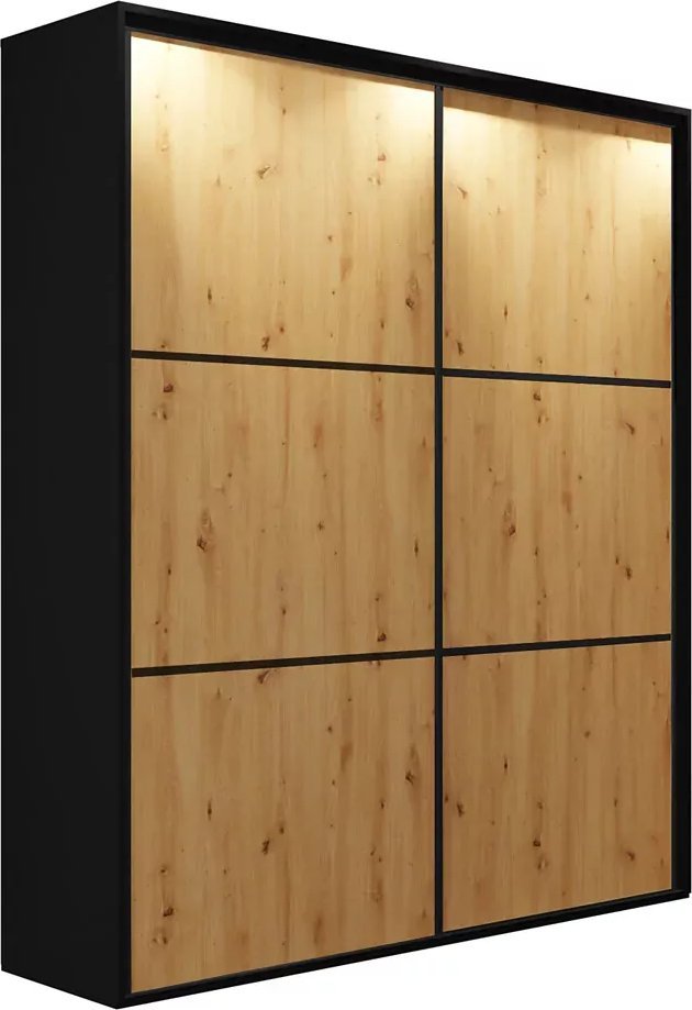 Elior Szafa przesuwna czerń + dąb artisan + szprosy - Savona 2X