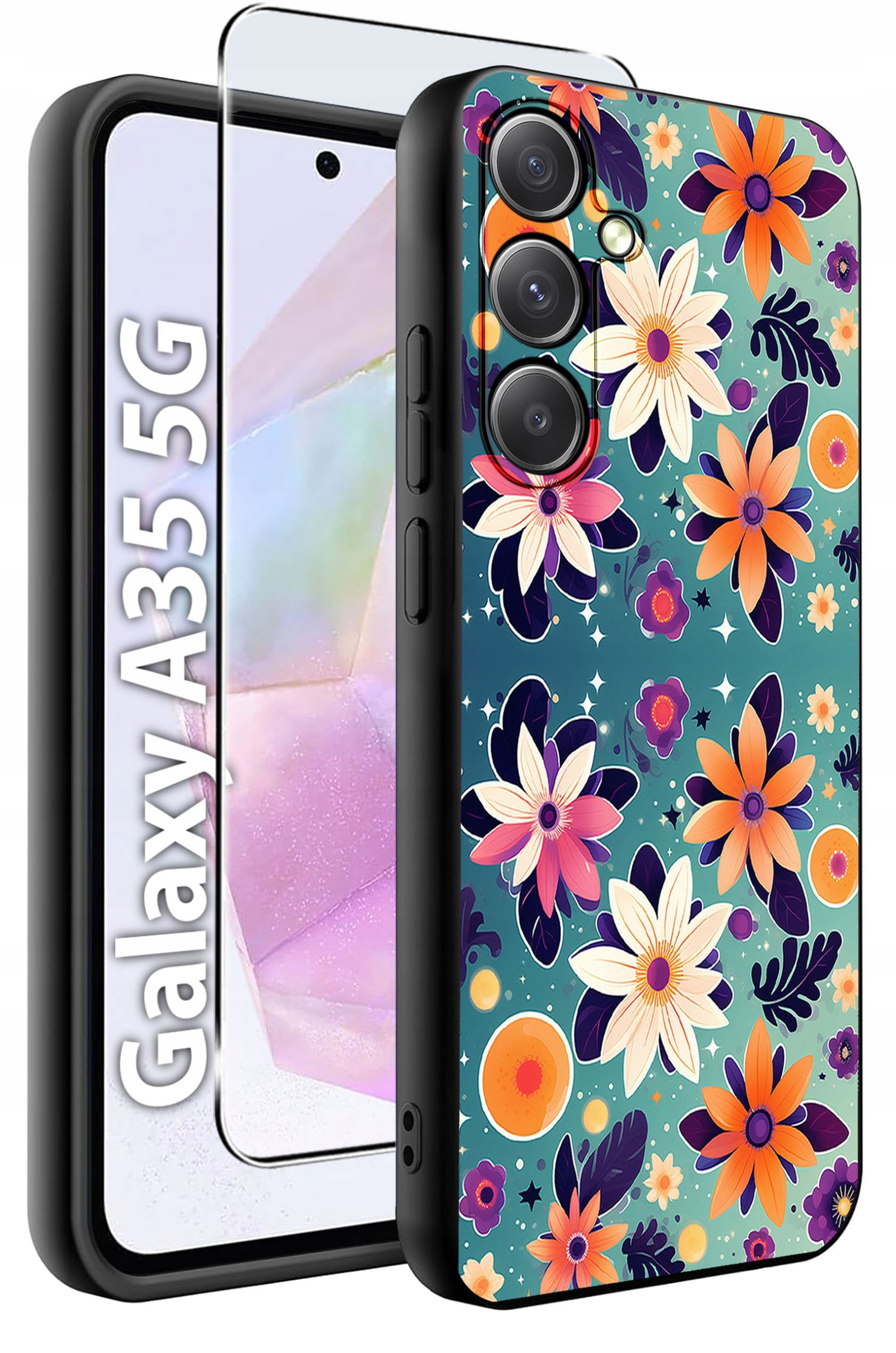 ETUI do Samsung A35 5G WZORY | SILIKONOWE MATT CASE + SZKŁO HARTOWANE 9H