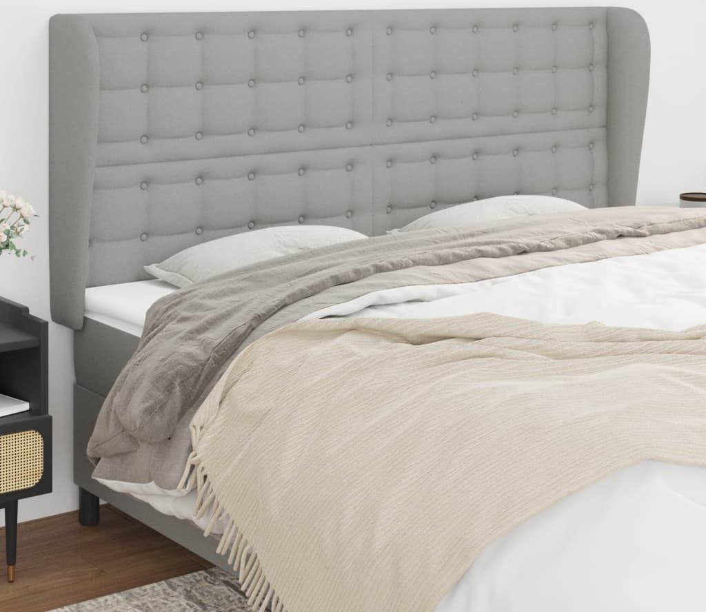 vidaXL vidaXL Zagłówek uszak, jasnoszary, 203x23x118/128 cm, tkanina