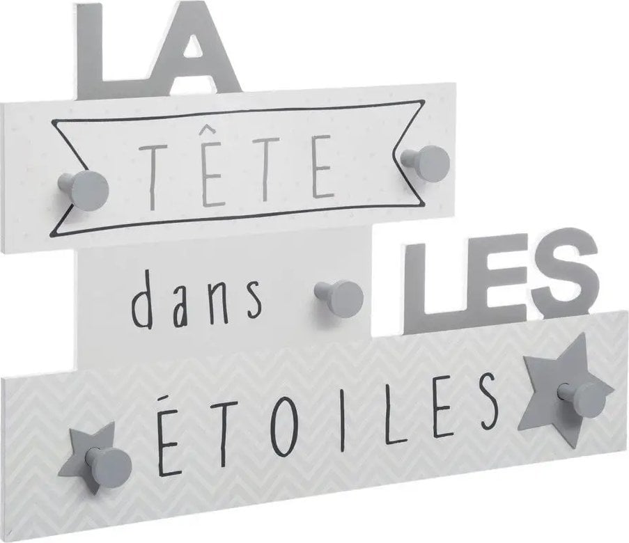 Atmosphera Wieszak ścienny dla dzieci GWIAZDY, 48 x 34 cm, szary