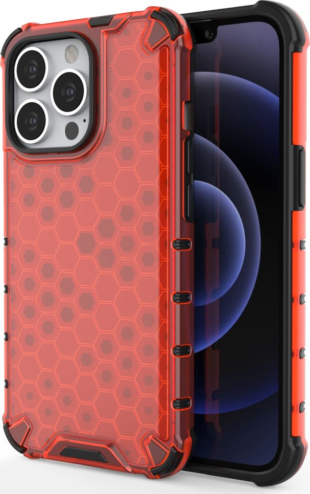 Hurtel Honeycomb etui pancerny pokrowiec z żelową ramką iPhone 13 Pro czerwony