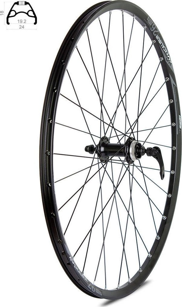 XMX Koło przód 26" Disc piasta Shimano HB-TX505 Center Lock, obręcz Rodi Excalibur XC czarna - szprychy czarne Uniwersalny