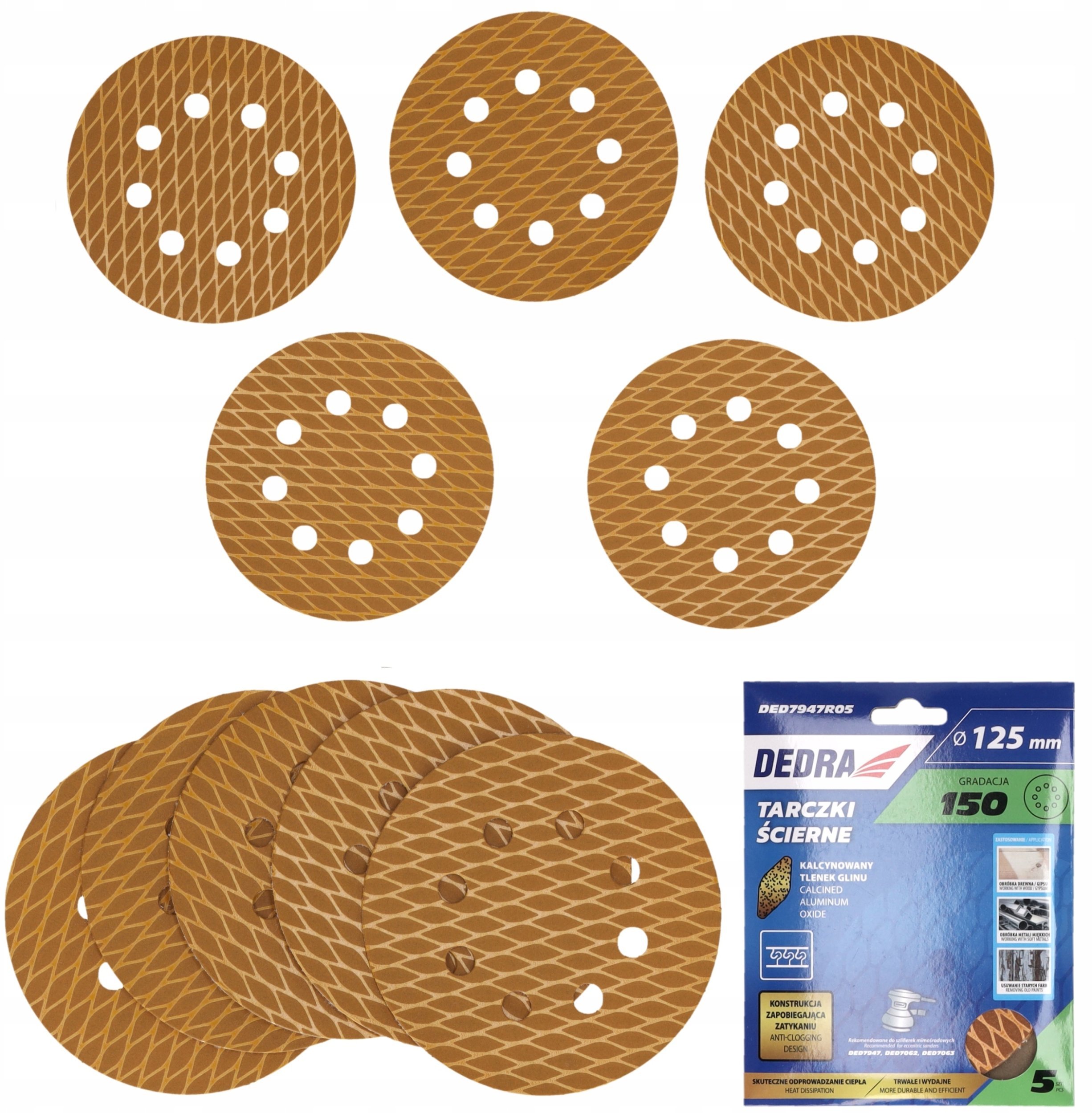 Tarczki ścierne Anti-clog 125mm, #150, rzep, zestaw 5szt