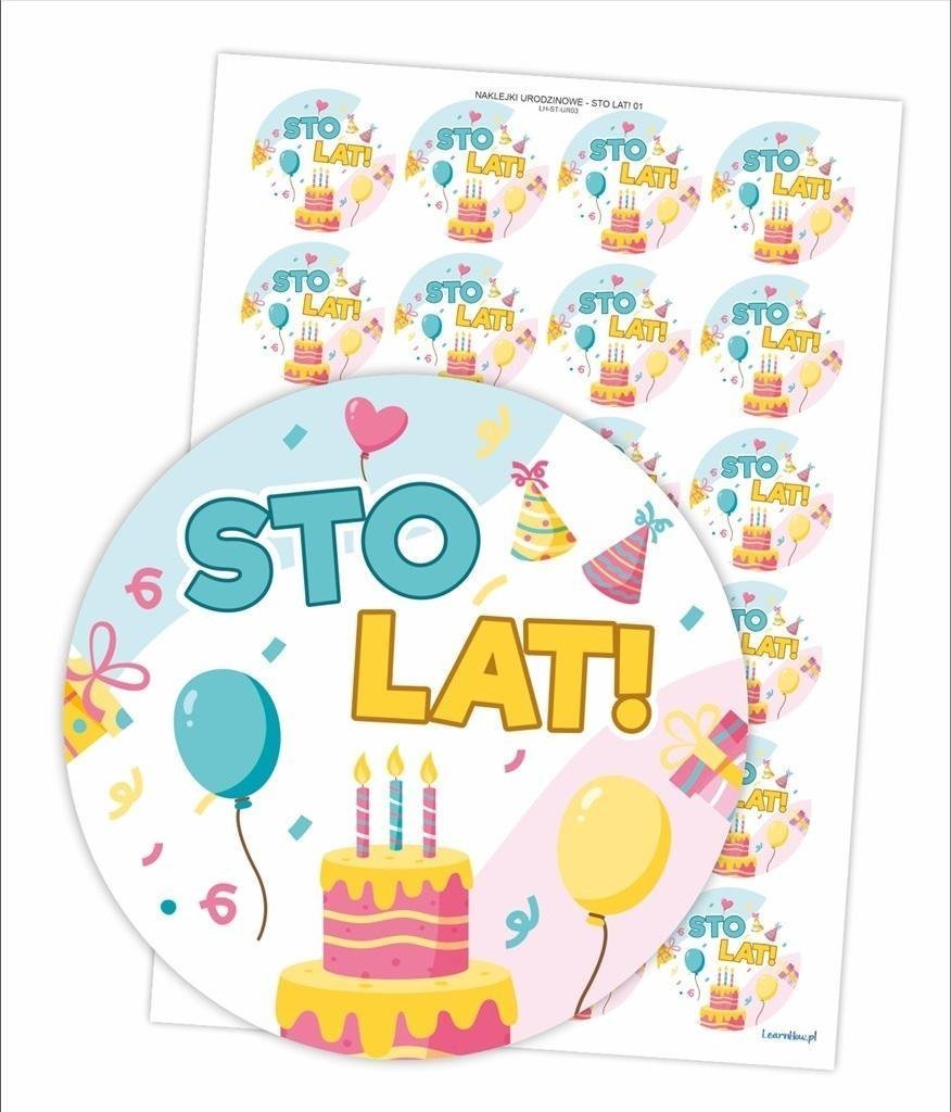 LearnHow Naklejki urodzinowe - Sto lat! 24szt