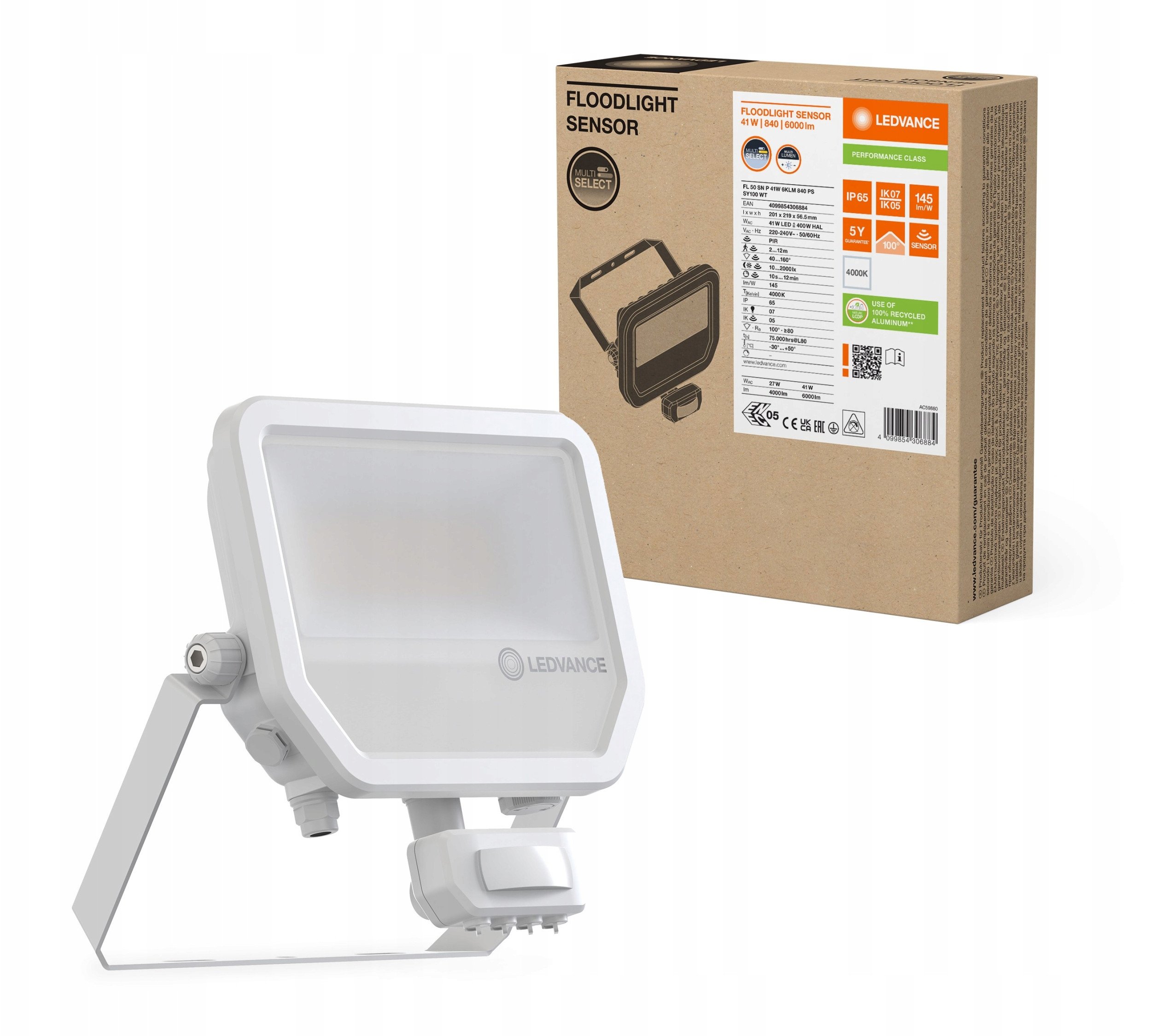 LED floodlight LEDVANCE FL GEN4 IP66 27/41W 4000K 4000/6000lm with motion sensor white