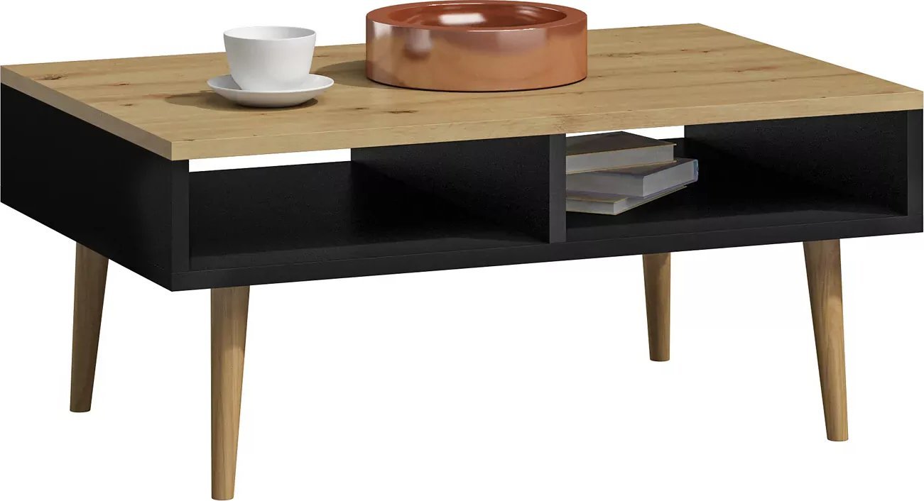 Elior Ława z półkami do salonu dąb artisan + czarny - Lorux