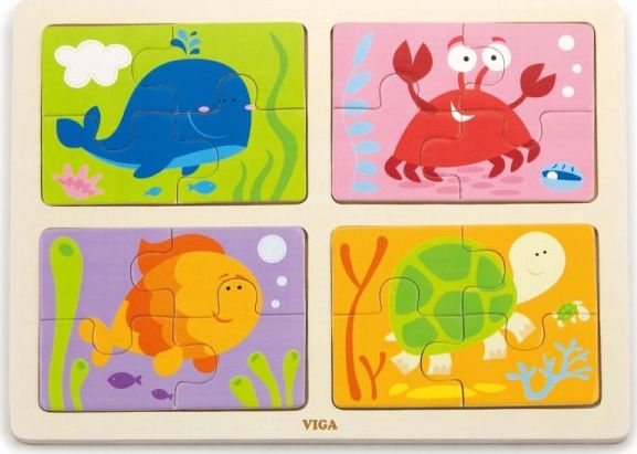 Viga Toys VIGA Drewniane Puzzle Zwierzęta Morskie 4w1