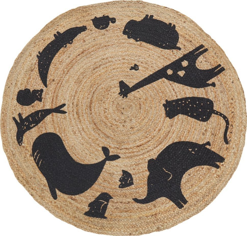 Beliani Dywan dziecięcy okrągły z juty motyw zwierząt ⌀ 120 cm beżowy EARTH