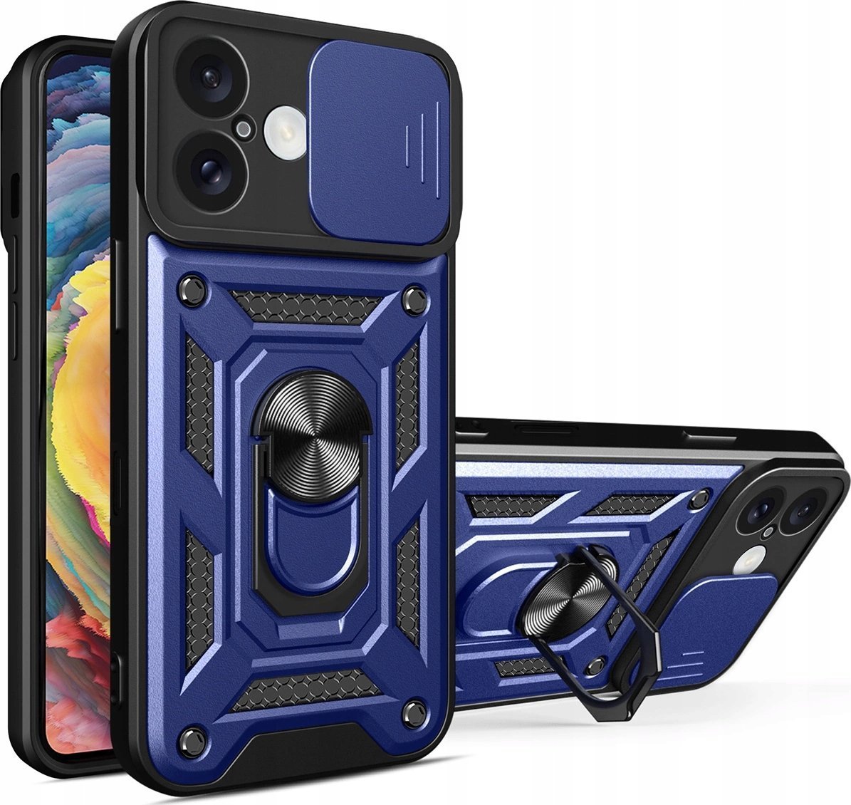 Hurtel Etui Hybrid Armor Camshield na iPhone 16 Plus pancerne z osłoną na aparat z podstawką - niebieskie