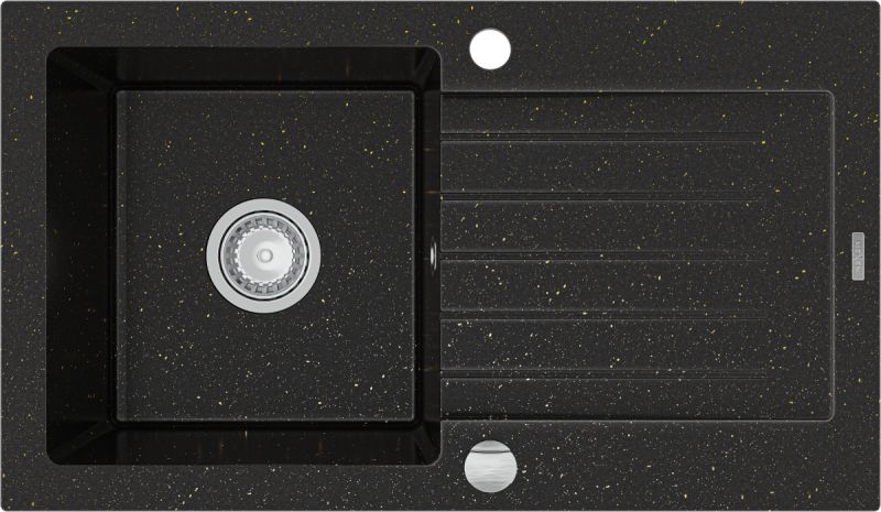 Zlewozmywak Mexen Pablo granitowy 1-komorowy z ociekaczem 752 x 436 mm, czarny/złoty metalik - 6510751010-75